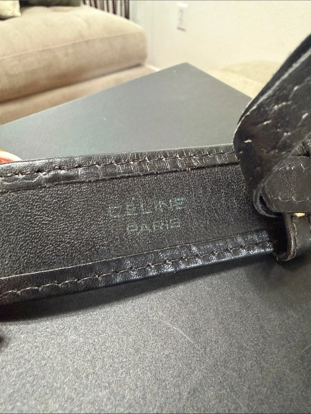 Celine Black Leather Belt with Gold Horse-and-Carriage Buckle